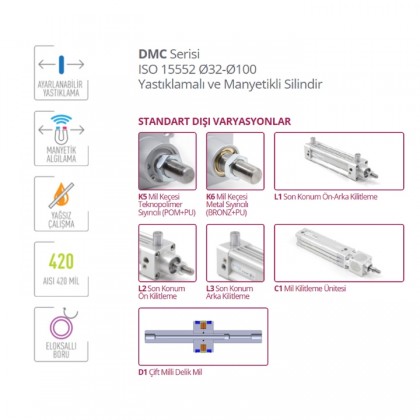 Pemaks DMCE-A 032-0120 Çift Etkili Manyetikli Yastıklamalı Silindir