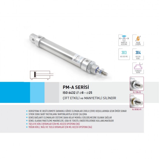 Pemaks PM-A 012-100 Çift Etkili Manyetikli Kalem Silindir Pemaks PM-A 012-100 Çift Etkili Manyetikli Kalem Silindir