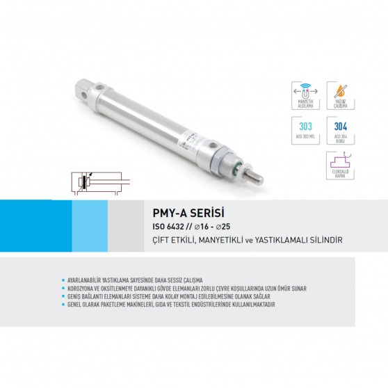 Pemaks PMY-A 025-025 Çift Etkili Manyetikli Yastıklamalı Kalem Silindir Pemaks PMY-A 025-025 Çift Etkili Manyetikli Yastıklamalı Kalem Silindir