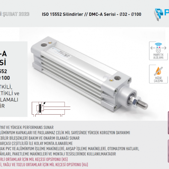 Pemaks DMCE-A 032-0300 Çift Etkili Manyetikli Yastıklamalı Silindir Pemaks DMCE-A 032-0300 Çift Etkili Manyetikli Yastıklamalı Silindir
