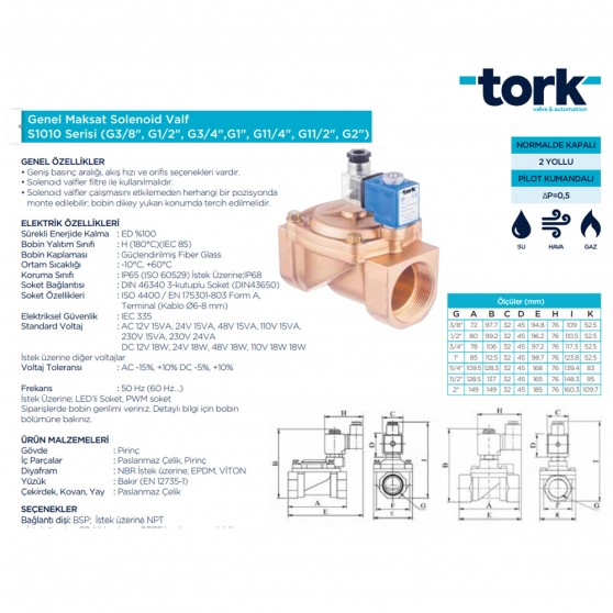Sms Tork S1010.01.018 1/4" N.K. Solenoid Valf