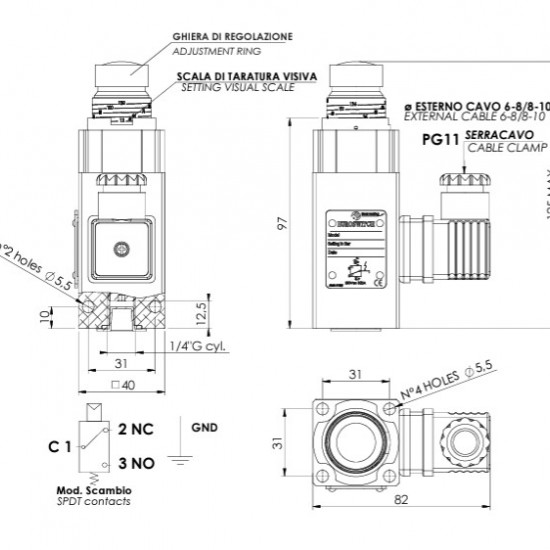Euroswitch 40-400 Bar Basınç Anahtarı G1/4 (Çift Kontak-SPDT)-69223016 Euroswitch 40-400 Bar Basınç Anahtarı G1/4 (Çift Kontak-SPDT)-69223016