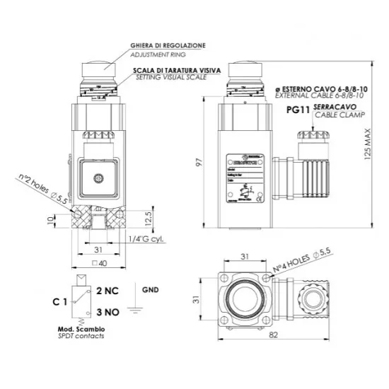 Euroswitch 40-400 Bar Basınç Anahtarı G1/4 (Çift Kontak-SPDT)-69223016 Euroswitch 40-400 Bar Basınç Anahtarı G1/4 (Çift Kontak-SPDT)-69223016
