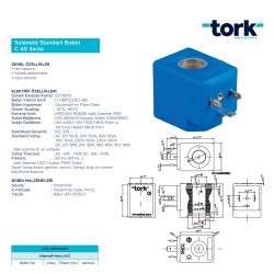 Tork C40 Seri Solenoid Valf Bobin 230 VAC 15VA Tork C40 Seri Solenoid Valf Bobin 230 VAC 15VA