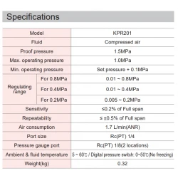 KCC KPR201 Hassas Regülatör 1/4" 0.05-2 Bar