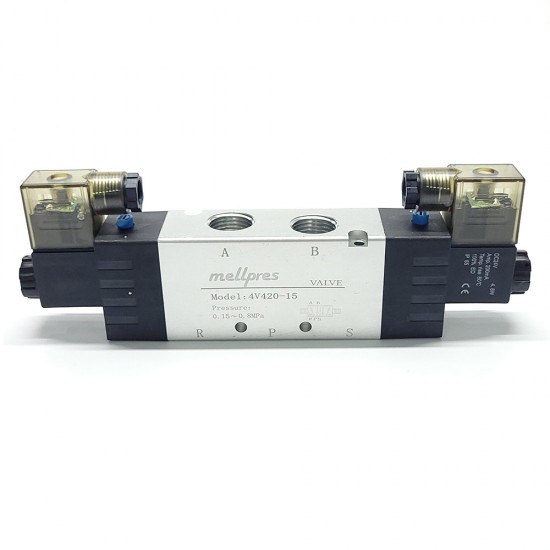 Mellpres 4V420-15 1/2 5/2 Çift Bobin 24VDC Pnömatik Valf Mellpres 4V420-15 1/2 5/2 Çift Bobin 24VDC Pnömatik Valf