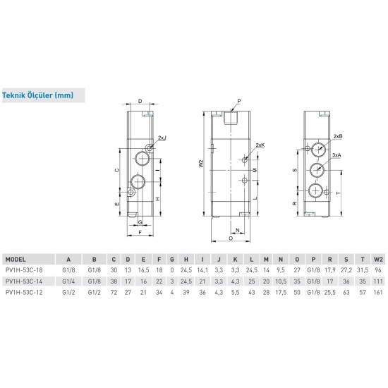 Pemaks PV1H Serisi 5/3-1/8 Hava - Hava Kapalı Merkez Solenoid Valf Pemaks PV1H Serisi 5/3-1/8 Hava - Hava Kapalı Merkez Solenoid Valf