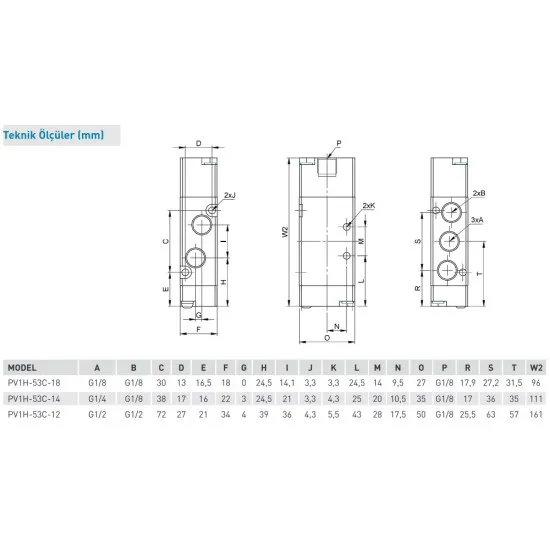 Pemaks PV1H Serisi 5/3-1/8 Hava - Hava Kapalı Merkez Solenoid Valf Pemaks PV1H Serisi 5/3-1/8 Hava - Hava Kapalı Merkez Solenoid Valf