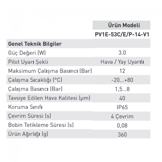 Pemaks PV1 Serisi Solenoid Valf Çift Bobin Kapalı Merkez 5/3-1/4 220VAC Pemaks PV1 Serisi Solenoid Valf Çift Bobin Kapalı Merkez 5/3-1/4 220VAC