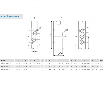 Pemaks PV1H Serisi  5/2-1/8 Hava Hava Solenoid Valf