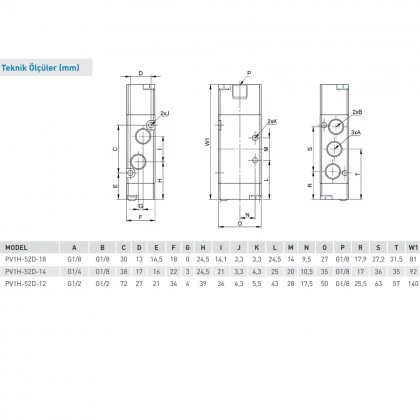 Pemaks PV1H Serisi  5/2-1/8 Hava Hava Solenoid Valf