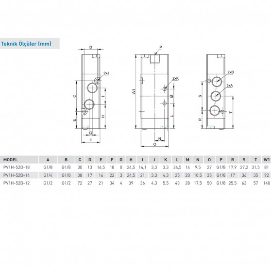 Pemaks PV1H Serisi 5/2-1/8 Hava Hava Solenoid Valf Pemaks PV1H Serisi 5/2-1/8 Hava Hava Solenoid Valf