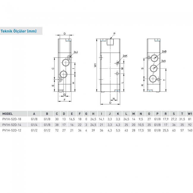 Pemaks PV1H Serisi  5/2-1/8 Hava Hava Solenoid Valf
