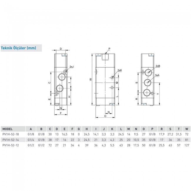 Pemaks PV1H Serisi 5/2-1/2 Hava - Yay Uyarılı Solenoid Valf