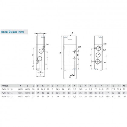 Pemaks PV1H Serisi  5/2-1/4 Hava - Yay Uyarılı Solenoid Valf