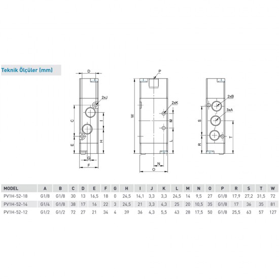 Pemaks PV1H Serisi 5/2-1/4 Hava - Yay Uyarılı Solenoid Valf Pemaks PV1H Serisi 5/2-1/4 Hava - Yay Uyarılı Solenoid Valf