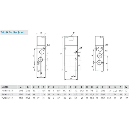 Pemaks PV1H Serisi 5/2-1/8 Hava Yay Uyarılı Solenoid Valf 