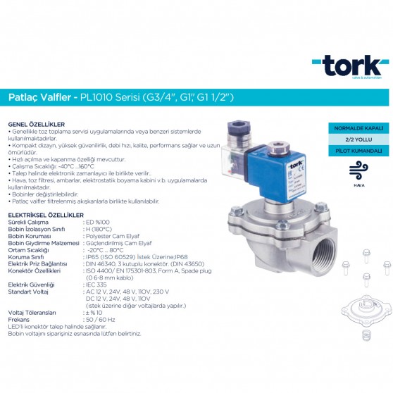 Sms Tork PL101007P Patlaç Valf 1 1/2 ORF. 44 mm Sms Tork PL101007P Patlaç Valf 1 1/2 ORF. 44 mm