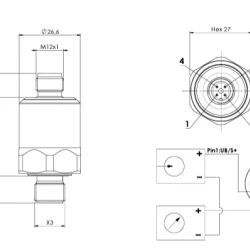 Euroswitch Transmitter 0-10 bar - 4-20mA  G 1/4" / M12x1 Konnektör Bağlantılı  / FKM ESP002026100